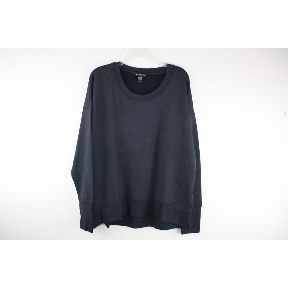 Athleta Coaster Luxe Sweatshirt Black Oversized Pullover Thumbhole Large NWOT